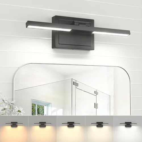 Miniatura 12 de NIORSUN Lámpara de baño moderna de 24 pulgadas, 24 W, 5CCT, regulable, luces LED negras sobre espejo, luces de tocador para baño, espejo de baño