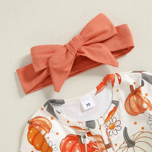 Miniatura 4 de BemeyourBBs Ropa para bebé recién nacida, con volantes, cierre de cremallera, mameluco con diadema