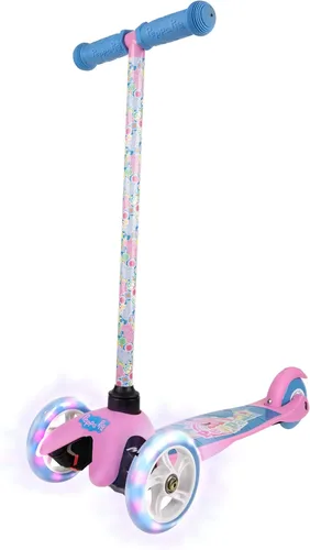 Self Balancing Kick Scooter with Light Up Wheels, Extra Wide Deck, 3 Wheel Platform, Foot Activated Brake, 75 lbs Limit, Kids & Toddlers Girls or