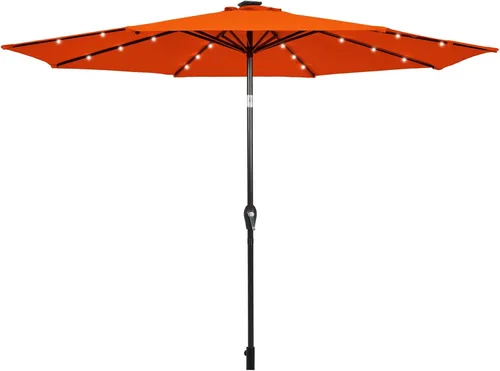 Miniatura 9 de Tangkula Sombrilla solar de patio de 10 pies, sombrilla de mercado de mesa al aire libre con 24 luces LED, ajuste de inclinación, mango de manivela