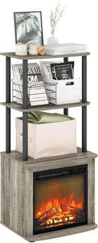 Miniatura 18 de Furinno Soporte clásico de TV de 70 pulgadas con chimenea, roble francés gris gris roble francés