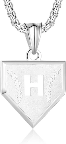 Miniatura 43 de Collar con inicial de la A a la Z para niños, de acero inoxidable, con dije de escudo de letra, cadena de 22 + 2 pulgadas, inspirador de béisbol