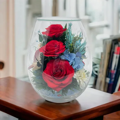 Miniatura 7 de Fiora Flower Rosas preservadas y arreglo floral en jarrón de vidrio sellado Dura hasta 5 años Regalo elegante para bodas, cumpleaños y Rojo