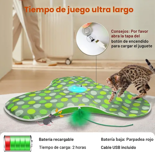 Miniatura 6 de umosis Juguetes interactivos para gatos recargables, moviendo plumas ocultas, chirriante de ratón real, juguete activado por tacto, juguetes
