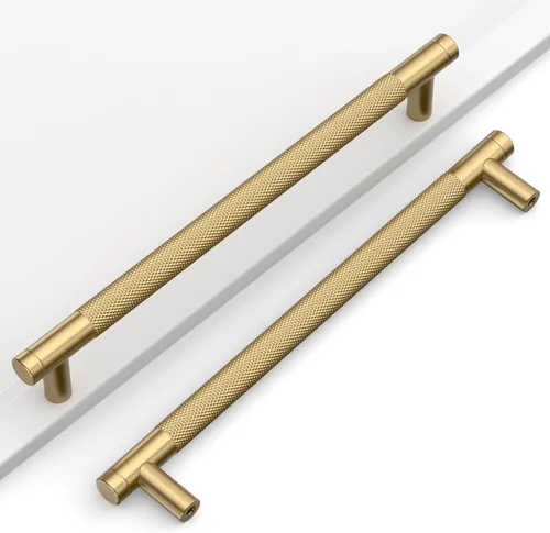 Miniatura 15 de Paquete de 10 tiradores de gabinete de cocina color oro cepillado de 5 pulgadas (128mm), manijas estriadas para cajones, accesorios para armarios