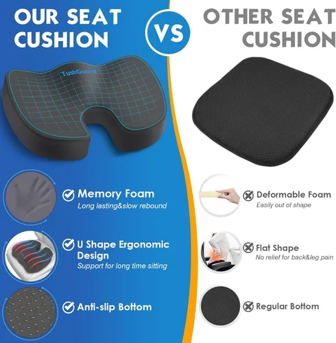 Miniatura 4 de TushGuard - Cojín de asiento para silla de oficina de espuma viscoelástica antideslizante, cojín de asiento de escritorio para la espalda, cóccix