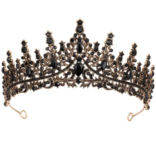 Tiara y corona para mujer, tiaras negras para niñas con peine, corona de princesa, diadema de reina para novia, boda, Halloween, cosplay