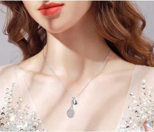 Miniatura 2 de DAOCHONG Collar con colgante de raqueta de tenis de plata esterlina S925, regalo para amantes de los deportes de tenis de 18 pulgadas a 20 pulgadas