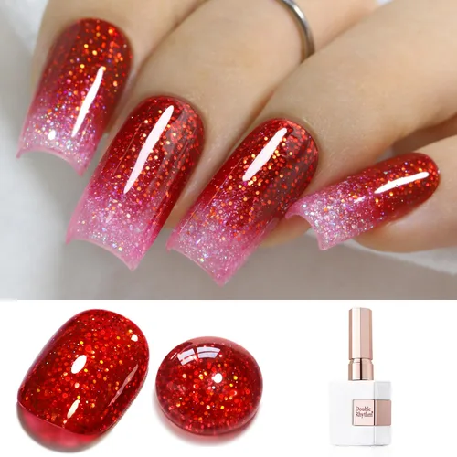 Miniatura 32 de Double Rhythm Esmalte de gel con purpurina de nieve de 0.5 fl oz, color holográfico reflectante para arte de uñas, salón de manicura y bricolaje