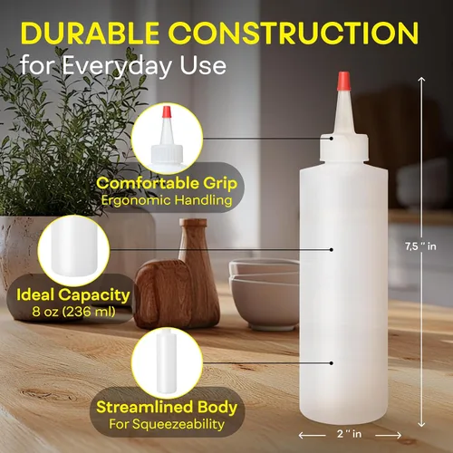 Miniatura 3 de BRIGHTFROM Botellas exprimibles para condimentos, 8 onzas, tapa superior roja, a prueba de fugas, para salsa de tomate, mostaza, jarabe, salsas