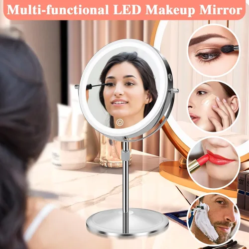 Miniatura 6 de Espejo de maquillaje iluminado con aumento, 10 x 8 pulgadas, espejo de tocador recargable de doble cara con luces, espejo de maquillaje de aumento