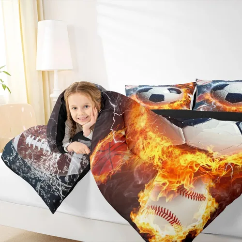 Miniatura 4 de Erosebridal - Juego de ropa de cama de fútbol para niños, adolescentes y jóvenes, con diseño deportivo de béisbol, funda de edredón completa