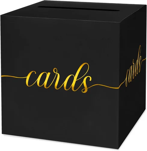 1 Paquete Caja de Tarjetas Negra y Dorada para Fiesta, Caja de Tarjetas de Regalo Negra de 8.7" para Cumpleaños, Boda, Baby Shower, Jubilación,