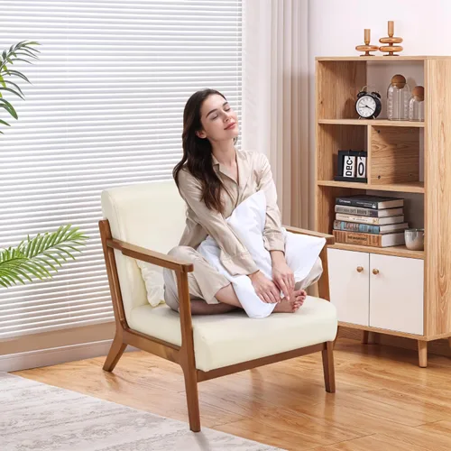 Miniatura 5 de MOJAY Silla Decorativa Moderna con Otomano, Sillón de Salón Tapizado en Cuero Sintético para Dormitorio, Balcón, Recepción