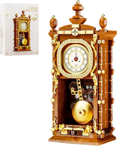 HJPLPXH Juego de bloques de construcción de reloj de péndulo retro, un juguete con función de reloj real y péndulo mecánico vinculado, el mejor