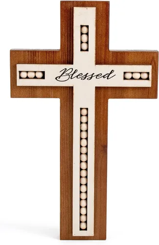 Miniatura 20 de OKSQW Cruz de pared de madera cristiana espiritual Cruz religiosa Regalos con gancho para colgar en la pared o mesa con bendita para la iglesia