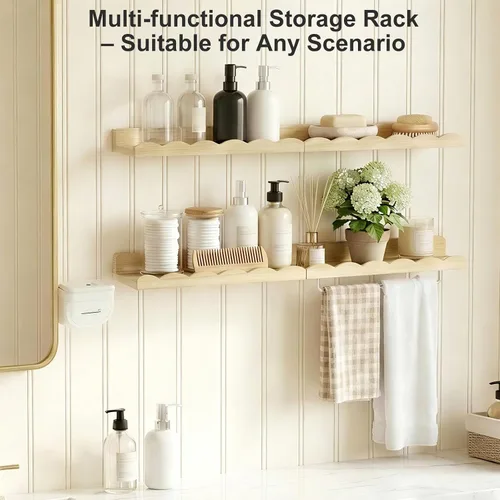 Miniatura 6 de Fixwal Estantes flotantes de 16.5 pulgadas para libros de guardería, juego de 4 estantes de pared festoneados con toallero para niños, habitación