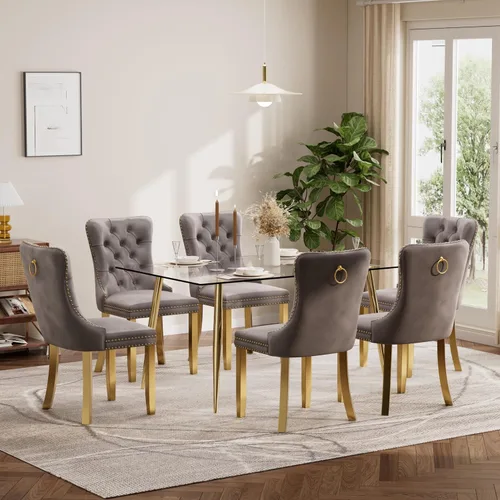 Miniatura 18 de Baysitone Juego de mesa de comedor de vidrio de 51 pulgadas para 4, juego de 5 piezas moderno de comedor, mesa de cocina rectangular de vidrio con 4
