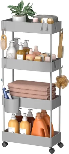 Miniatura 16 de Pipishell Carrito de almacenamiento delgado con ruedas, organizador de baño de 3 niveles y carrito de almacenamiento, carritos rodantes para baño