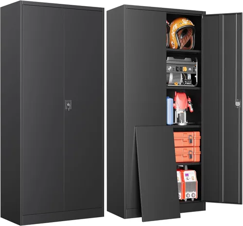 Miniatura 42 de Armario de garaje de metal de 36 pulgadas de alto, gabinetes de almacenamiento de 2 puertas, caninete de herramientas de acero utilitario, caninetes