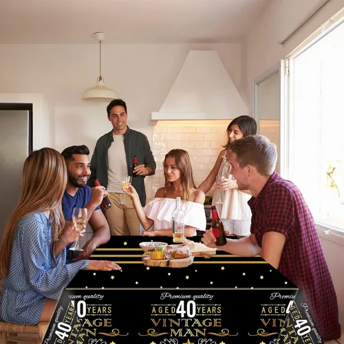 Miniatura 5 de gisgfim 3 manteles vintage de 40 años, manteles vintage para fiestas de cumpleaños número 40, suministros de fiesta de plástico para cumpleaños