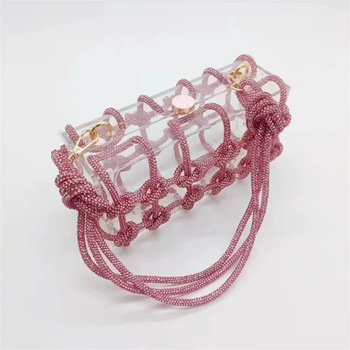 Miniatura 3 de Bolso de acrílico transparente con diamantes de imitación, bolso de mano de noche brillante, bolso anudado adornado con cristal para cóctel, fiesta