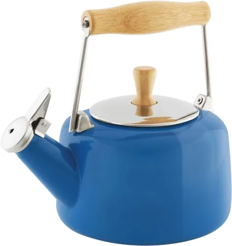 Miniatura 9 de Chantal SVEN - Tetera silbante esmaltada sobre acero con mango de madera natural, 1.4 cuartos de galón, color rojo manzana
