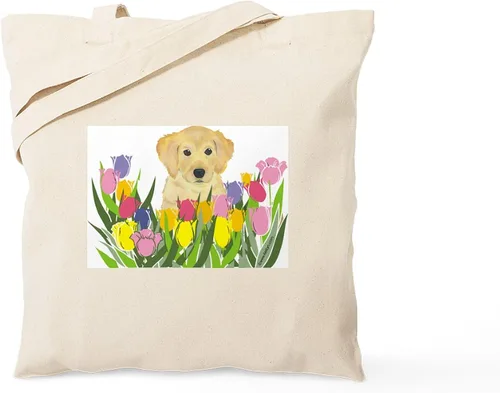 CafePress Bolso de asas de la lona natural del bolso de asas de Golden Retriever, Caqui