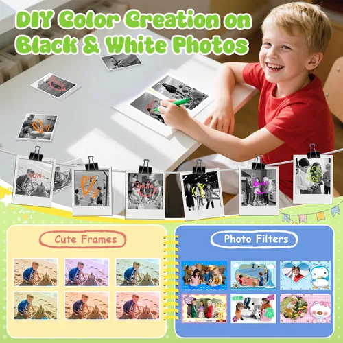 Miniatura 5 de Cámara para niños con impresión instantánea, cámara segura para niños pequeños, pantalla de 2.4 pulgadas, 1080P con zoom 16X, tarjeta TF de 32GB