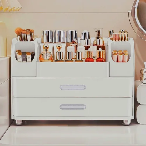 Miniatura 7 de Organizador de maquillaje con cajones para tocador, organizador de encimera de baño con soporte para brochas, organizador de almacenamiento