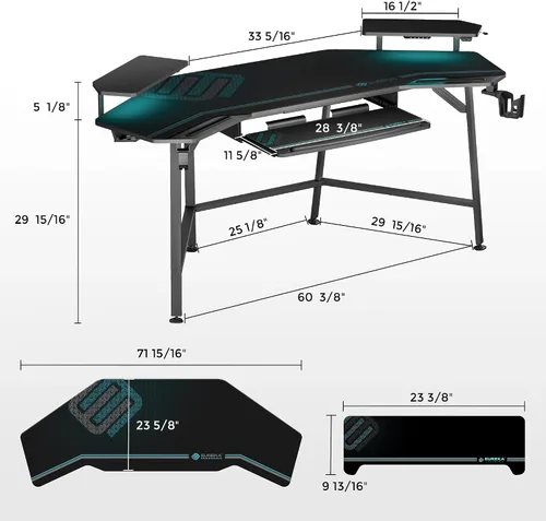 Miniatura 3 de EUREKA ERGONOMIC Aero - Escritorio para videojuegos de 72 pulgadas con bandeja para teclado, escritorio grande para computadora con luces LED