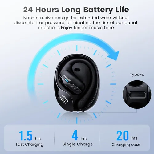 Miniatura 6 de Transformers Auriculares inalámbricos de oreja abierta Bluetooth 5.4 para correr y entrenar, auriculares sobre la oreja con ganchos impermeables