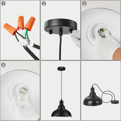 Miniatura 3 de Luces Colgantes, Lámpara Colgante de Estilo Rústico con Pantalla de Metal (Interior Blanco), Iluminación Colgante Industrial Negro Mate para Isla