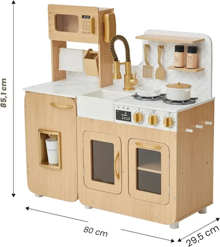 Miniatura 4 de Teamson Kids Little Chef Cyprus - Juego de cocina de juguete para niños pequeños con 14 accesorios, juego de cocina de juguete de madera para niños