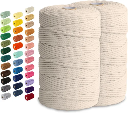 Miniatura 142 de Nook Theory - Cuerda de macramé de 3 mm, 220 yardas de cuerda de algodón, hilo de 4 mm y 5 mm, cuerda para manualidades, perfecta para colgantes