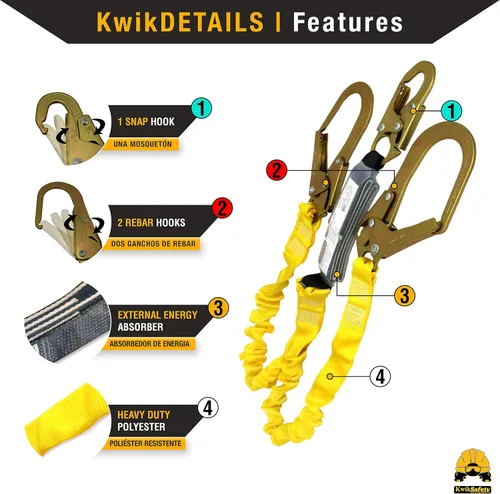 Miniatura 2 de KwikSafety - Charlotte, NC - Python [Amortiguador externo] Cordón de seguridad de doble pierna de 6 pies OSHA ANSI Equipo de retención de protección