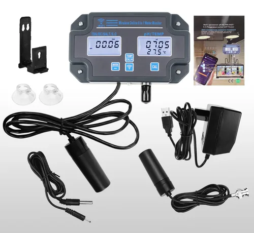 Miniatura 8 de Probador inteligente de calidad del agua 6 en 1 pH/EC/TDS/Salinidad/S.G y medidor de temperatura con monitor continuo Wi-Fi Medidor de agua de pH