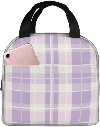 Miniatura 41 de Lonchera con diseño a cuadros azules aislada, bolsa térmica para almuerzo para adultos, niños, niñas, mujeres, oficina, trabajo, escuela, picnic