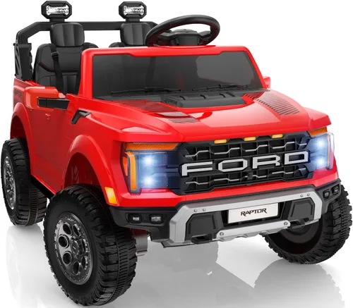 First Ride On Juguetes de montar de 2 plazas de 24V para niños, vehículos eléctricos Ford F-150 Raptor con licencia para niños con control remoto,