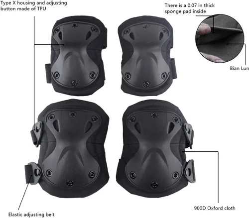 Miniatura 4 de Almohadillas Protectoras Tácticas de Combate para Rodilla y Codo para Juegos de Paintball CS al Aire Libre, Ciclismo, Seguridad, Equipo de Negro