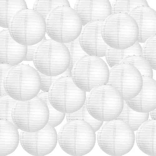 Miniatura 10 de Treela Paquete de 90 faroles de papel chinos japoneses blancos para colgar al aire libre, globos de papel para decoración de fiesta para bodas