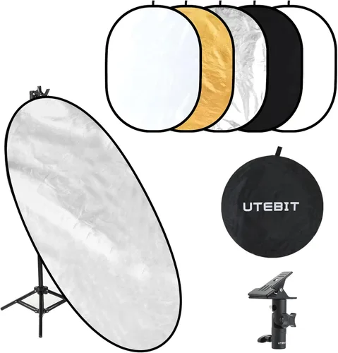 Miniatura 9 de UTEBIT Kit de Soporte para Reflector de Luz de 80 cm (31 Pulgadas) Difusor 5 en 1, Discos Múltiples Plegables con Bolsa, Soporte de Luz de 48