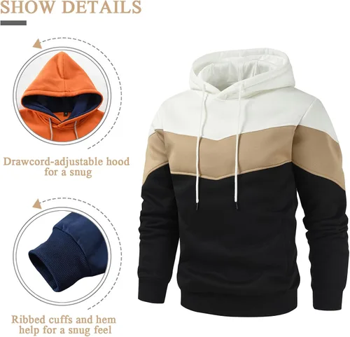 Miniatura 4 de Gesean Sudadera con capucha, de manga larga, para hombre, diseño de bloque de color, estilo informal, con bolsillo
