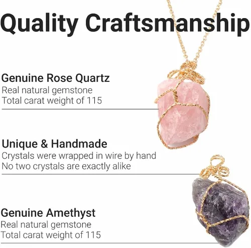 Miniatura 3 de Shop LC - Collares de cristal Juego de collar de piedras preciosas crudas de amatista curativa y cuarzo rosa, fluorita y cristal blanco, citrino