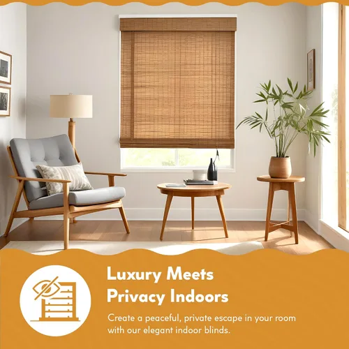 Miniatura 5 de Radiance Persianas Romanas de Bambú Sin Cordón para Ventanas - Persianas de Bambú de Varillas Planas para Control de Luz Semi-Privado - Persianas