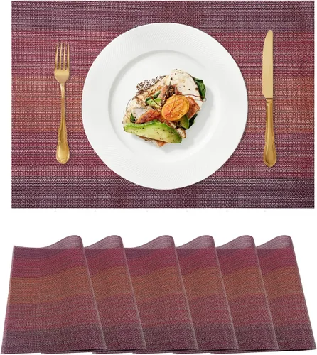 Miniatura 12 de Juego de 4 manteles individuales tejidos de vinilo/plástico, lavables y duraderos, antideslizantes, para decoración de mesa de cocina, comedor, Negro