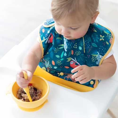 Miniatura 5 de Bumkins Baberos de silicona para niñas o niños, bebés y niños pequeños de 6 a 24 meses, imprescindibles para comer, alimentar, tela combinada