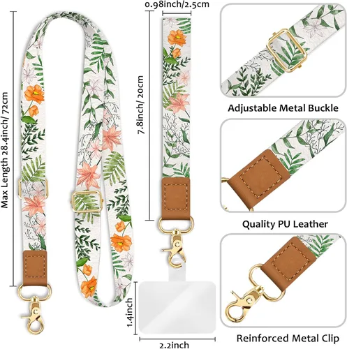 Miniatura 5 de Piefly Correa de muñeca cruzada para teléfono, cordones de flores para teléfono celular alrededor del cuello, correa floral ajustable para llaves
