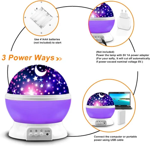 Miniatura 4 de Lámpara de iluminación nocturna [4 cuentas LED, 3 modelos, cable USB de 4.9 pies), romántica rotación proyector Cosmos Estrella Cielo Luna, rotación