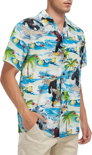 Miniatura 148 de Camisa hawaiana para hombre, con estampado floral, cómoda, con botones, casual, manga corta, ropa de playa para hombre
